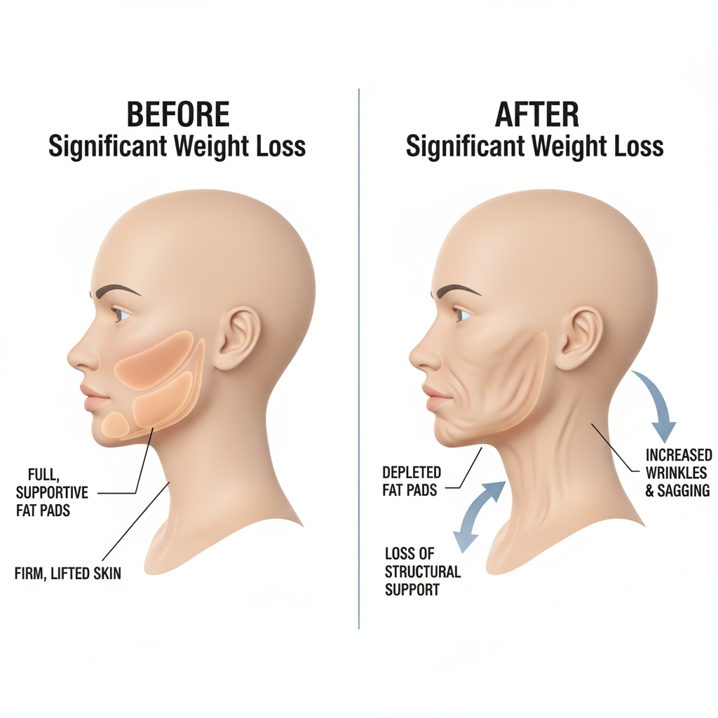 Illustration of facial volume loss associated with Ozempic face