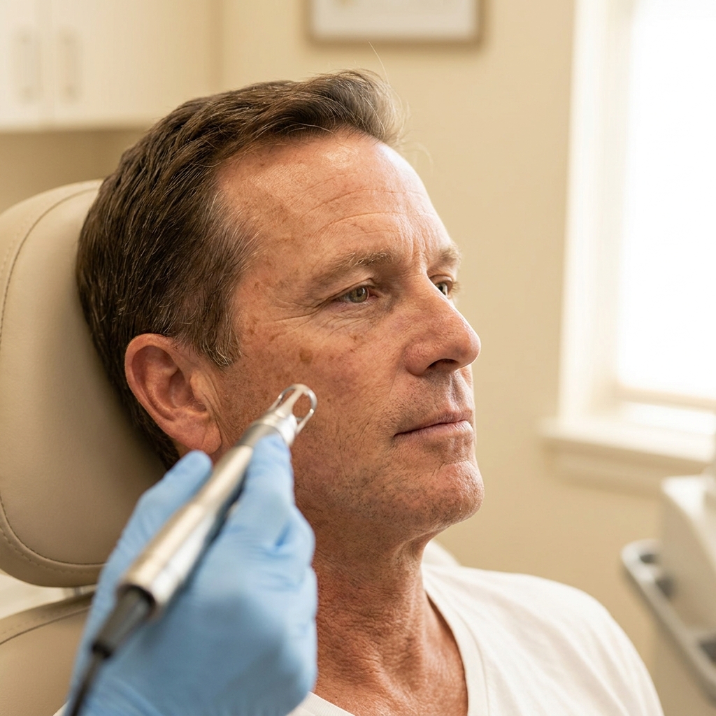 Male patient receiving a CO2 CoolPeel laser resurfacing treatment at Desert Bloom Skincare, Scottsdale