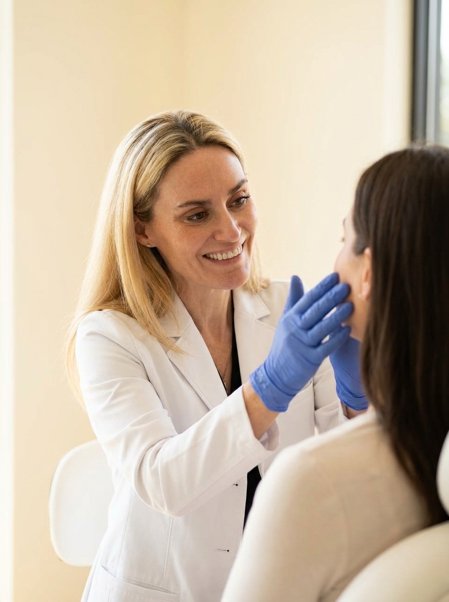 Cheek filler consultation — Dr. Natalya Borakowski NMD examining patient at Desert Bloom Skincare Scottsdale