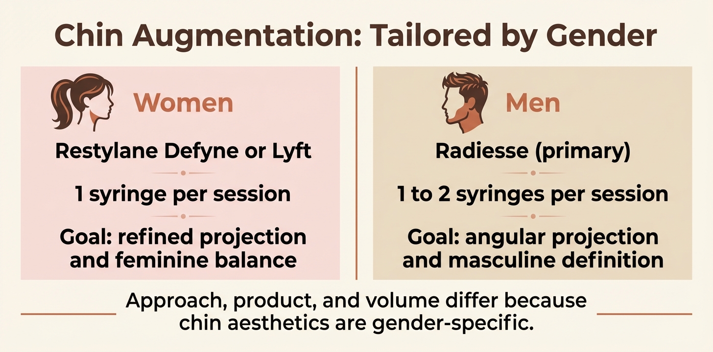 Chin augmentation tailored by gender — women vs men filler approach comparison
