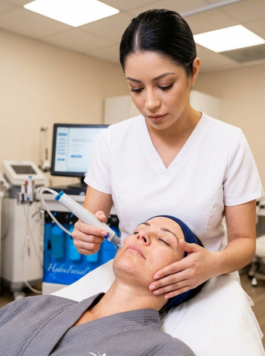 Licensed aesthetician performing HydraFacial at Desert Bloom Skincare Scottsdale