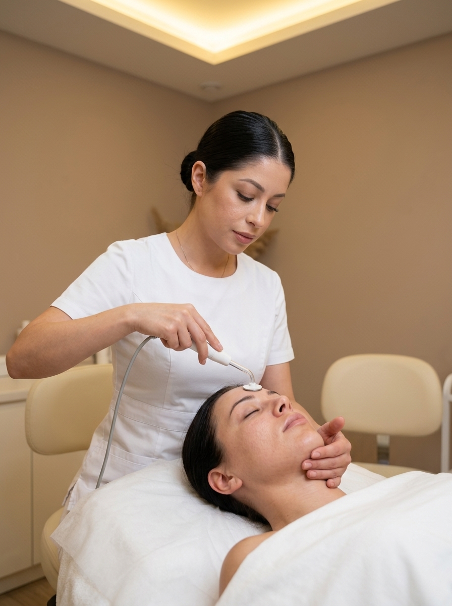 Debbie Valenzuela performing iontophoresis facial at Desert Bloom Skincare Scottsdale