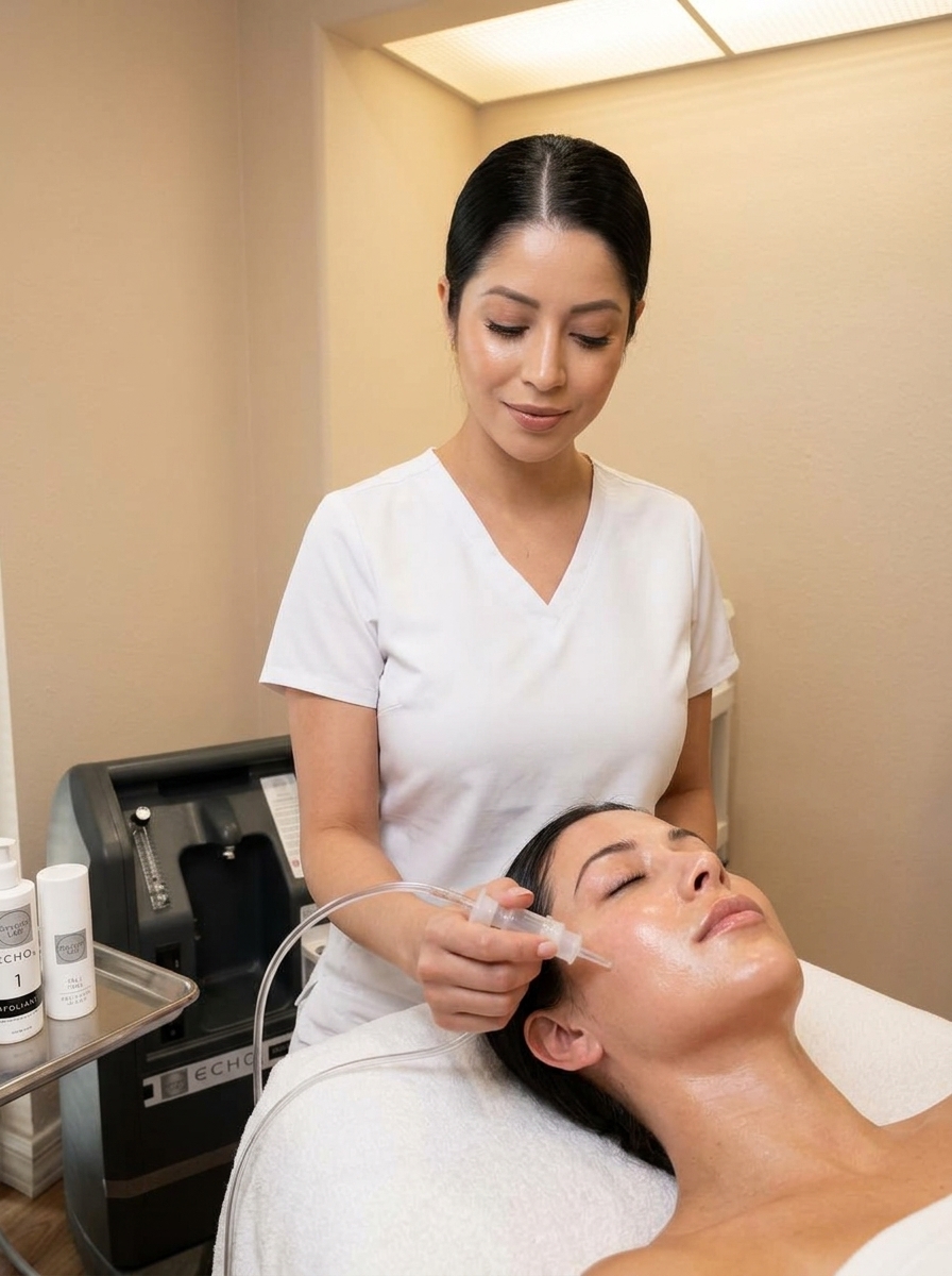 Debbie Valenzuela performing oxygen facial with ECHO2Plus at Desert Bloom Skincare Scottsdale