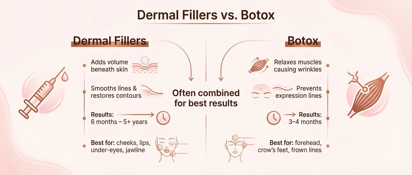 Dermal fillers vs Botox comparison — mechanism, results, and best treatment areas