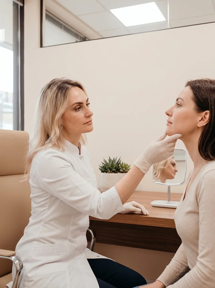 Facial balancing consultation at Desert Bloom Skincare Scottsdale — Dr. Borakowski evaluating facial proportions