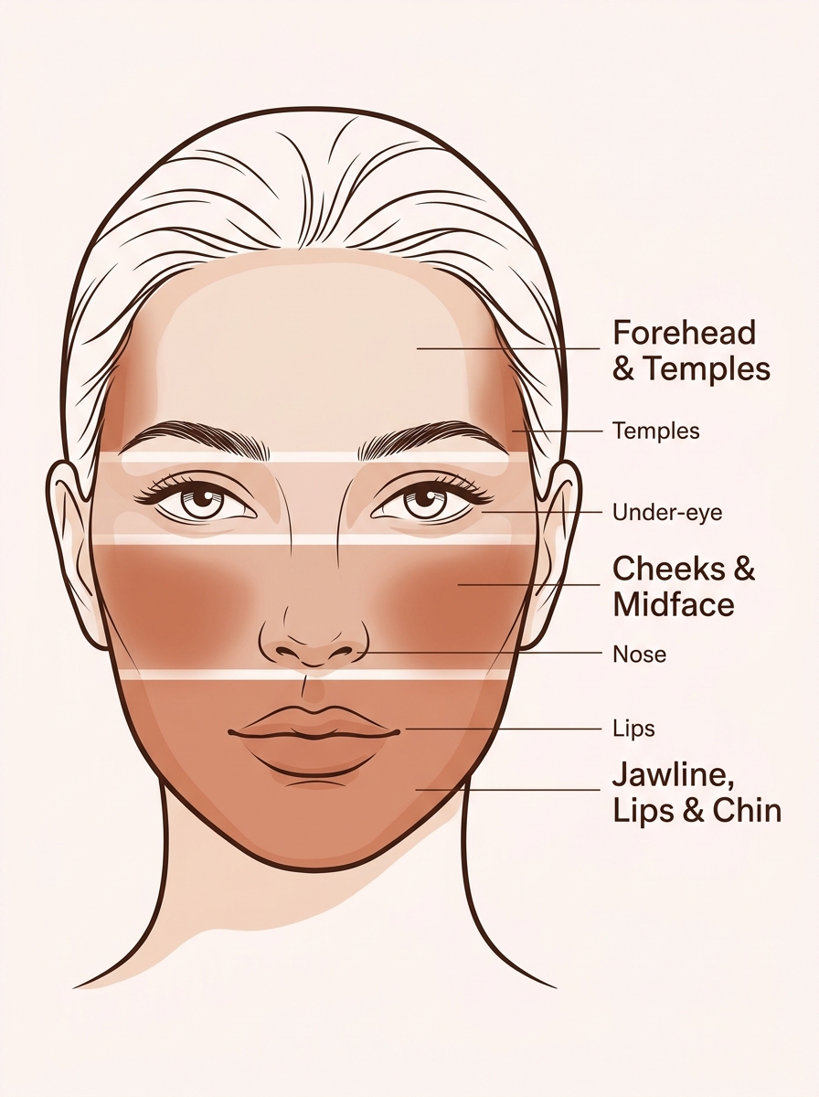 Facial balancing treatment areas — upper, middle, and lower face zones