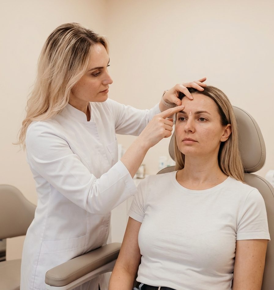 Dr. Borakowski assessing frown lines during consultation at Desert Bloom Scottsdale