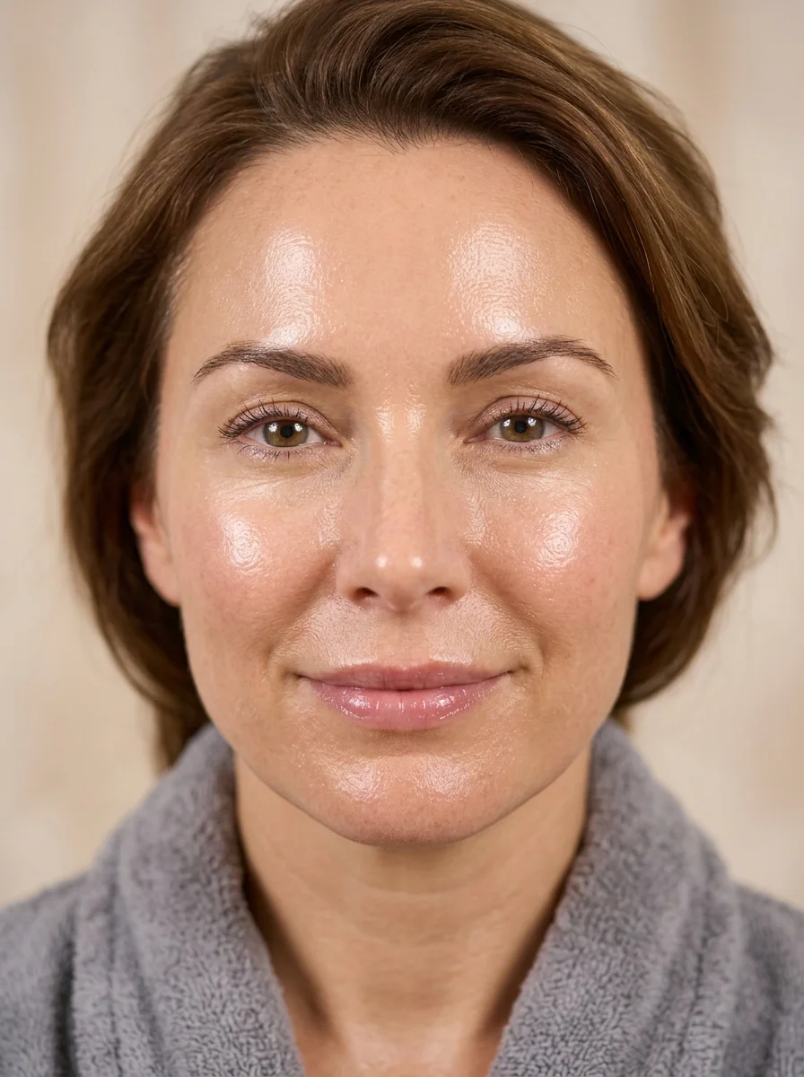Hydrated glowing skin after HydraFacial — refined texture and natural radiance