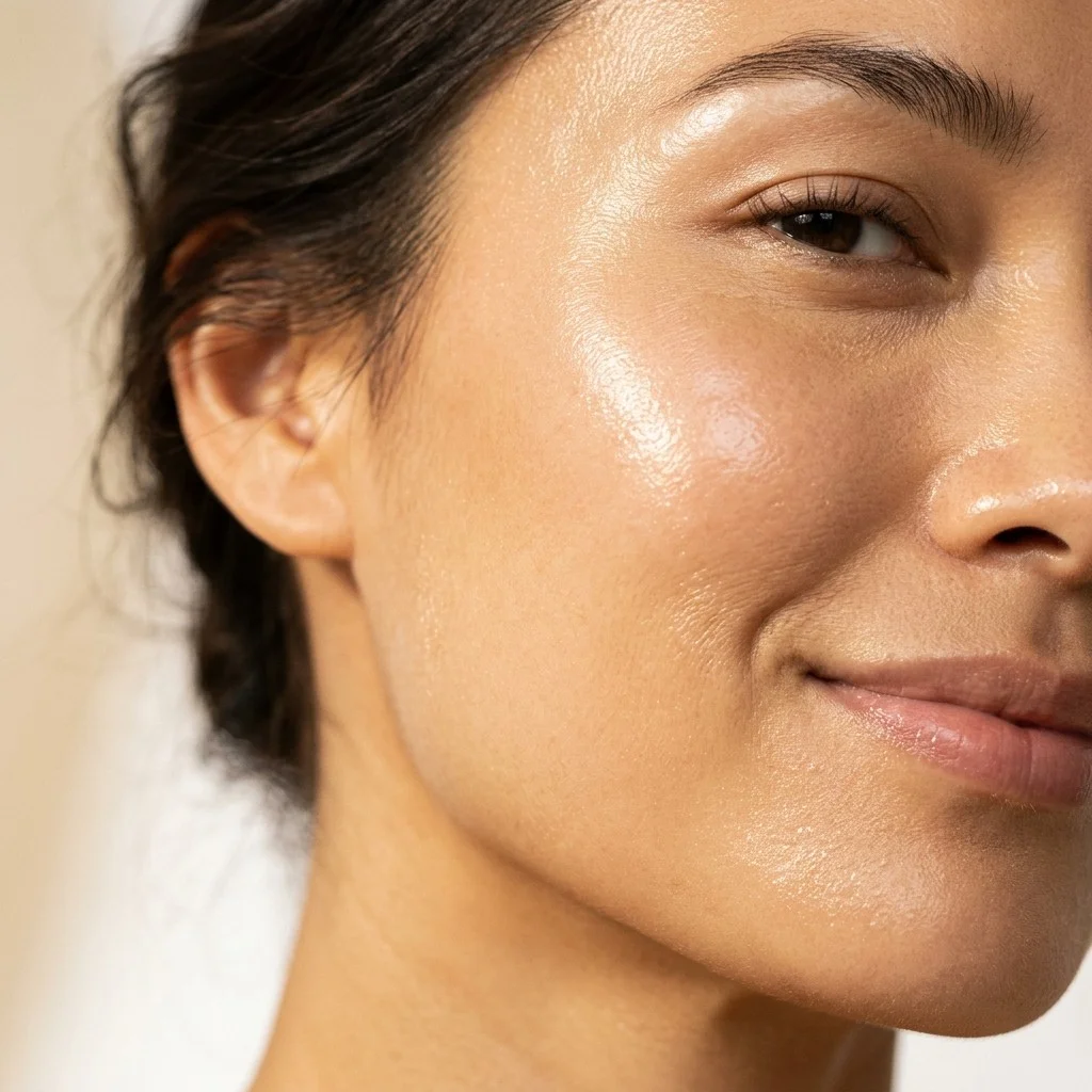 Glass skin glow result — dewy luminous skin after HydroGlass facial