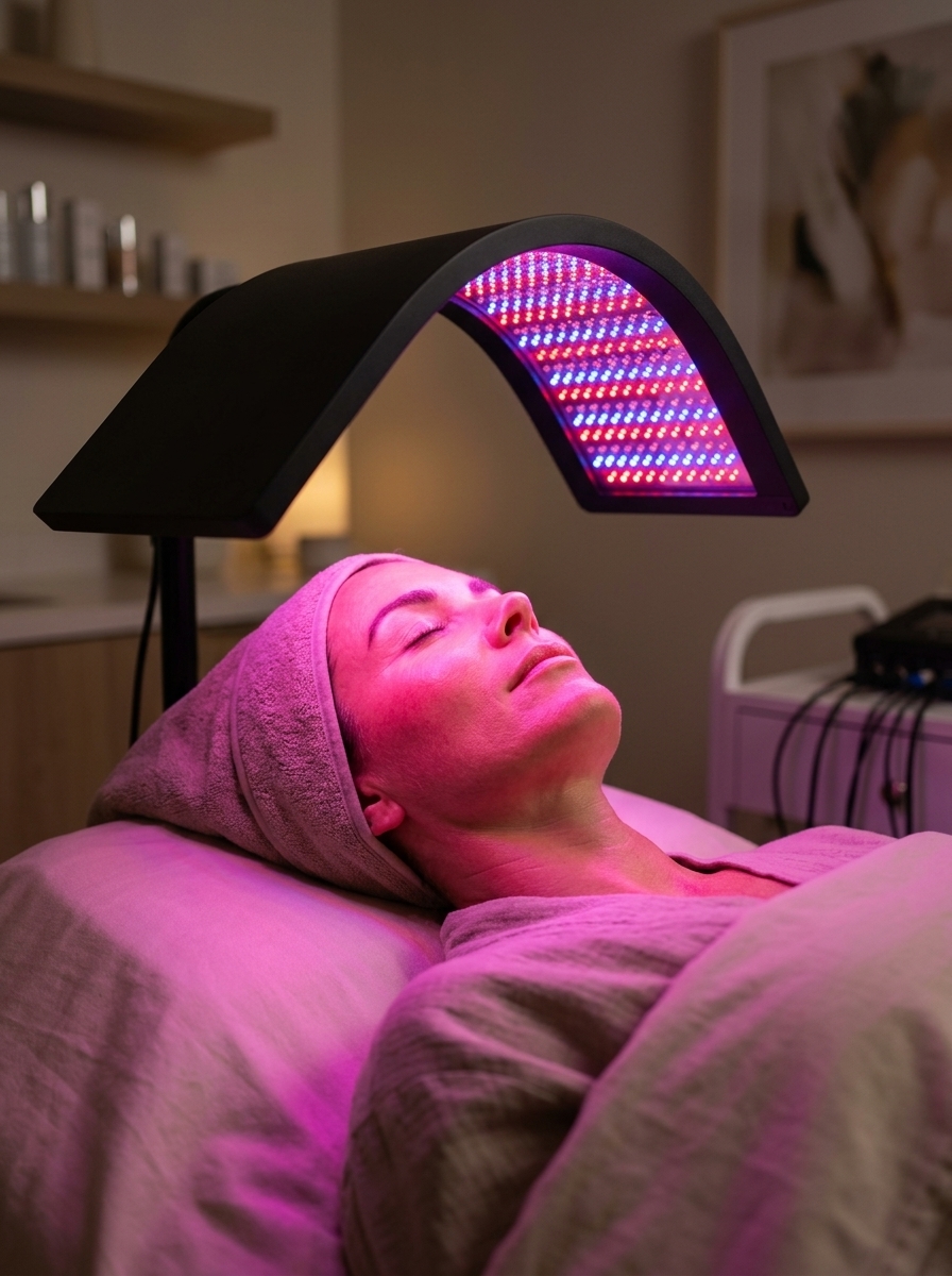 LED light therapy step during HydroGlass facial at Desert Bloom