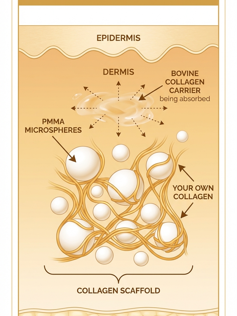 How Bellafill works — collagen microsphere scaffold and tissue integration mechanism