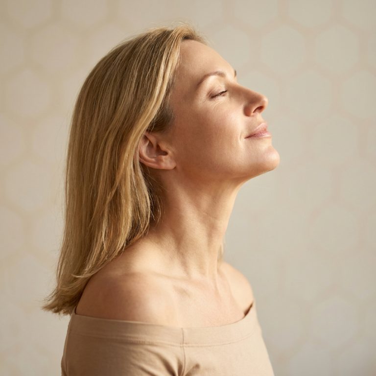 Woman with defined jawline and smooth neck profile — neck thread lift result at Desert Bloom Scottsdale