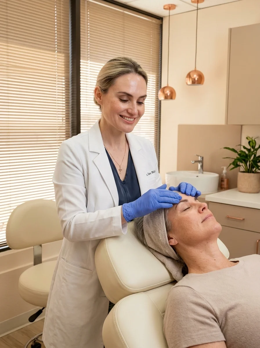 Dr. Borakowski assessing brow anatomy before a PDO thread lift at Desert Bloom