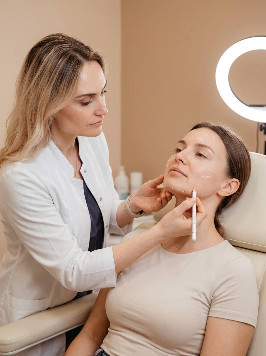 Dr. Borakowski marking jawline before PDO thread lift procedure in Scottsdale