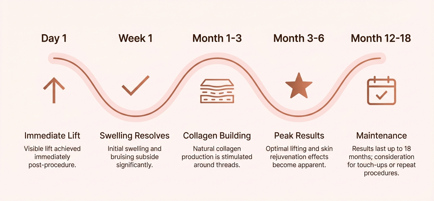 PDO thread lift recovery timeline — from immediate lift to 18-month maintenance