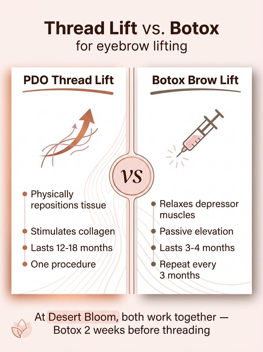 PDO thread lift vs Botox comparison for eyebrow lifting — key differences
