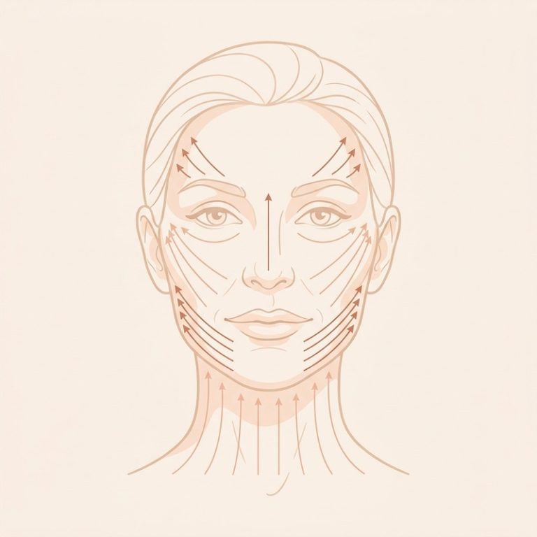 PDO thread insertion vectors across the face — brow, midface, jowl, neck, nose