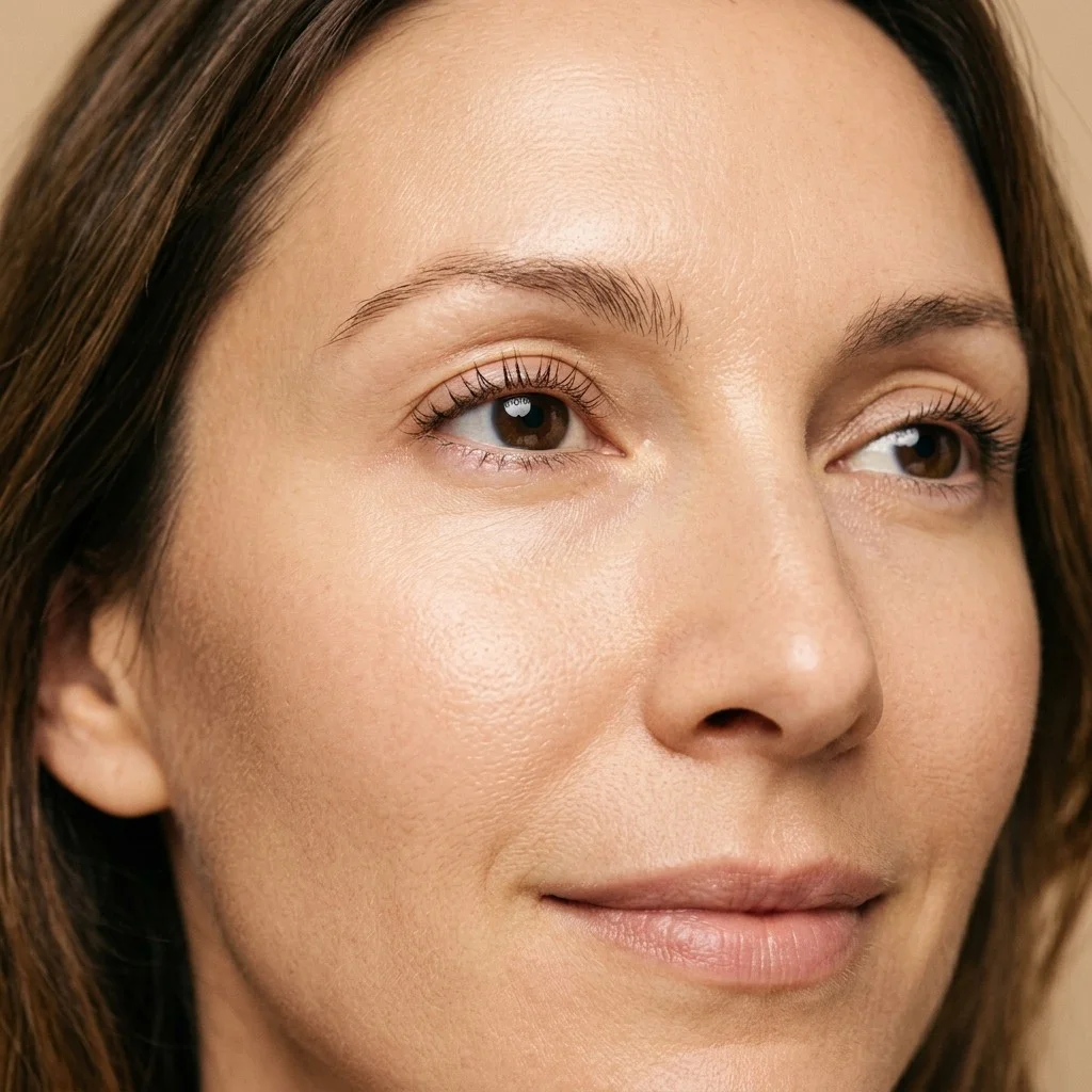 Smooth under-eye area after PRP biofiller treatment — tear trough rejuvenation result