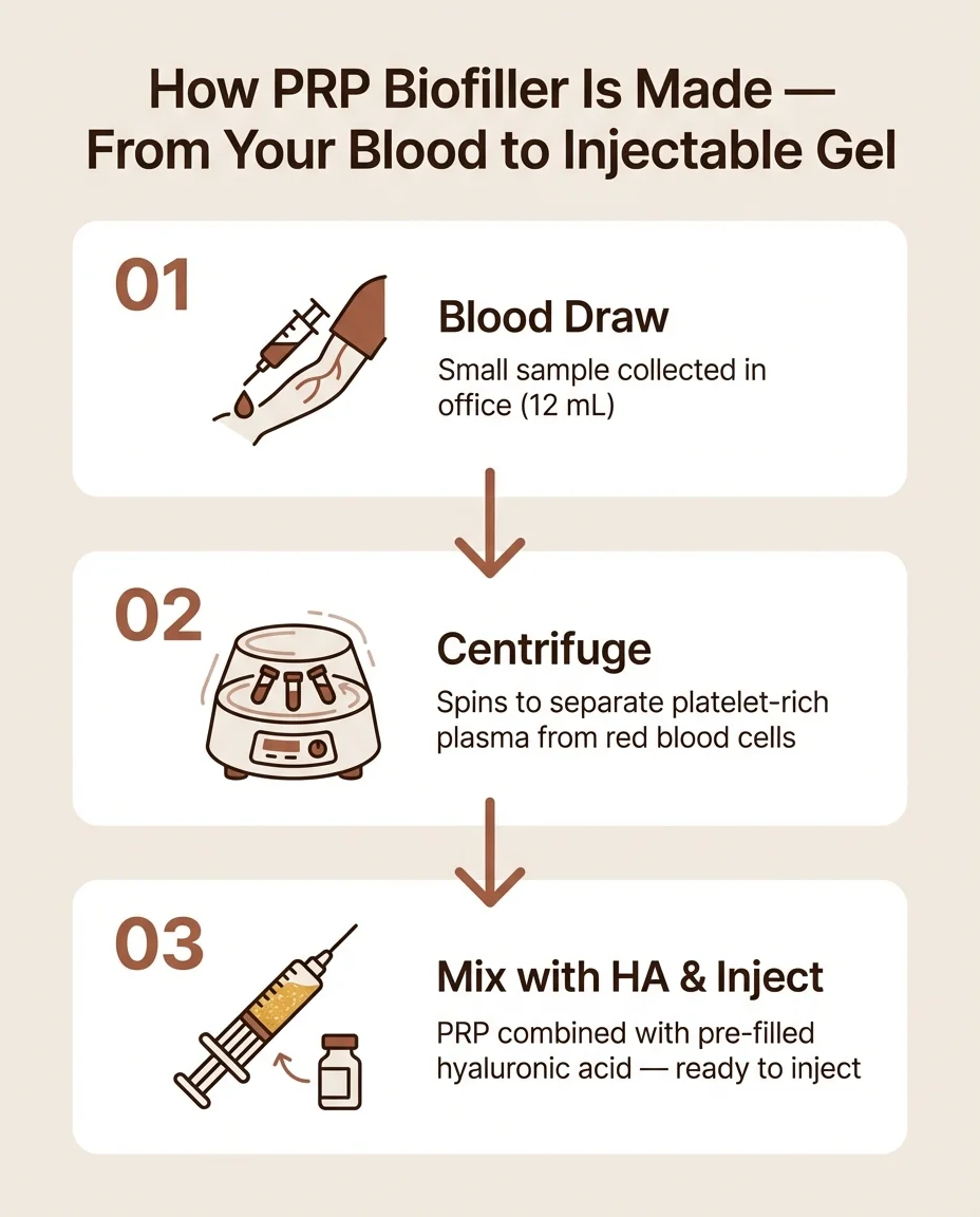 How PRP biofiller is made — blood draw centrifuge mix with HA