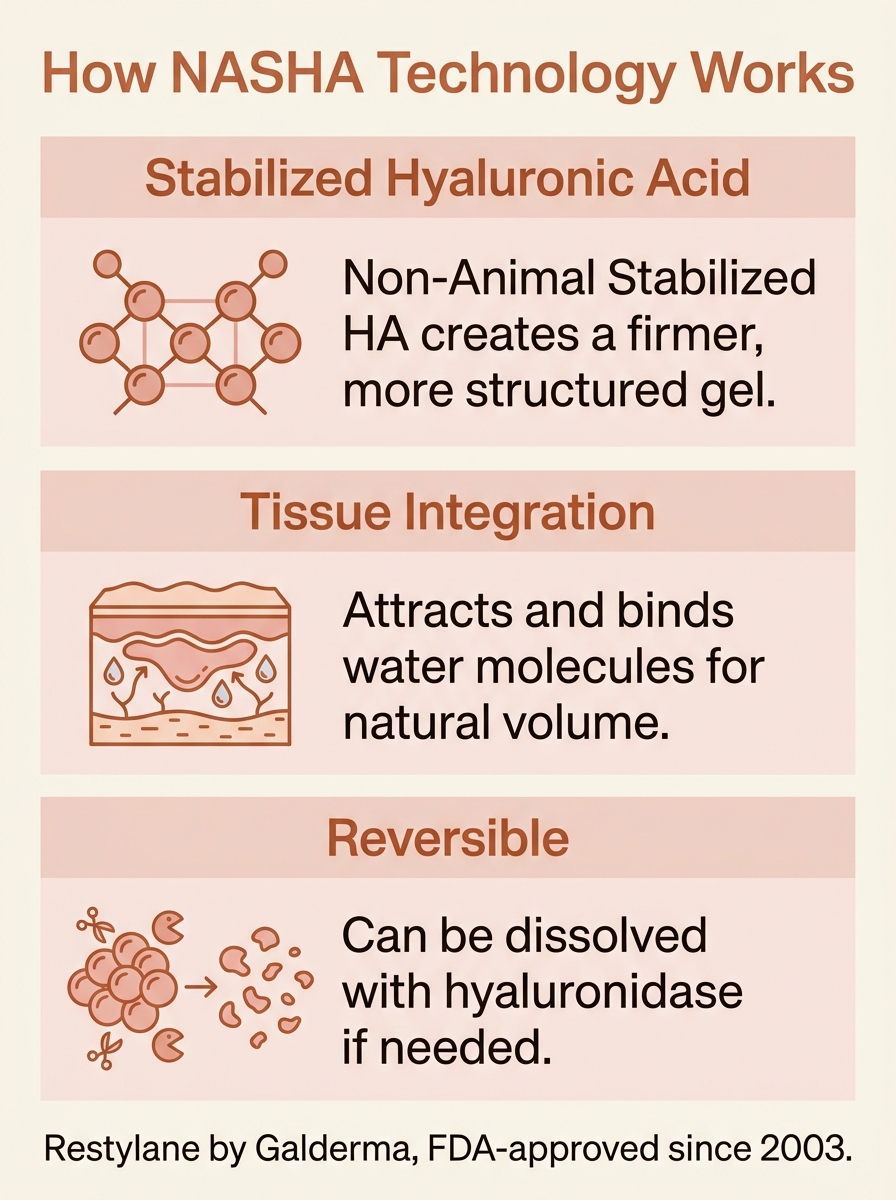 How NASHA technology works — stabilized hyaluronic acid tissue integration and reversibility