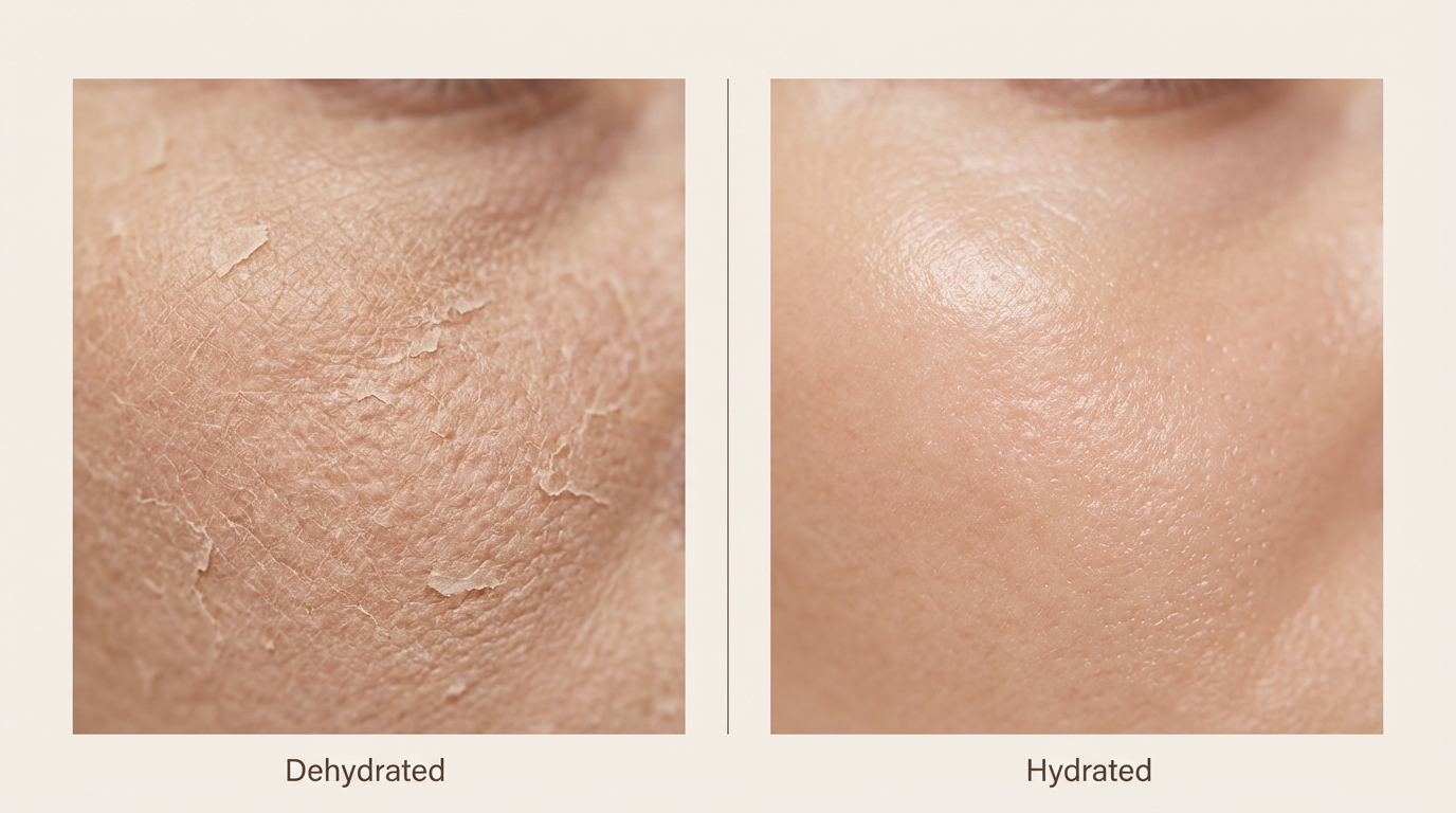 Dehydrated skin texture vs properly hydrated skin comparison