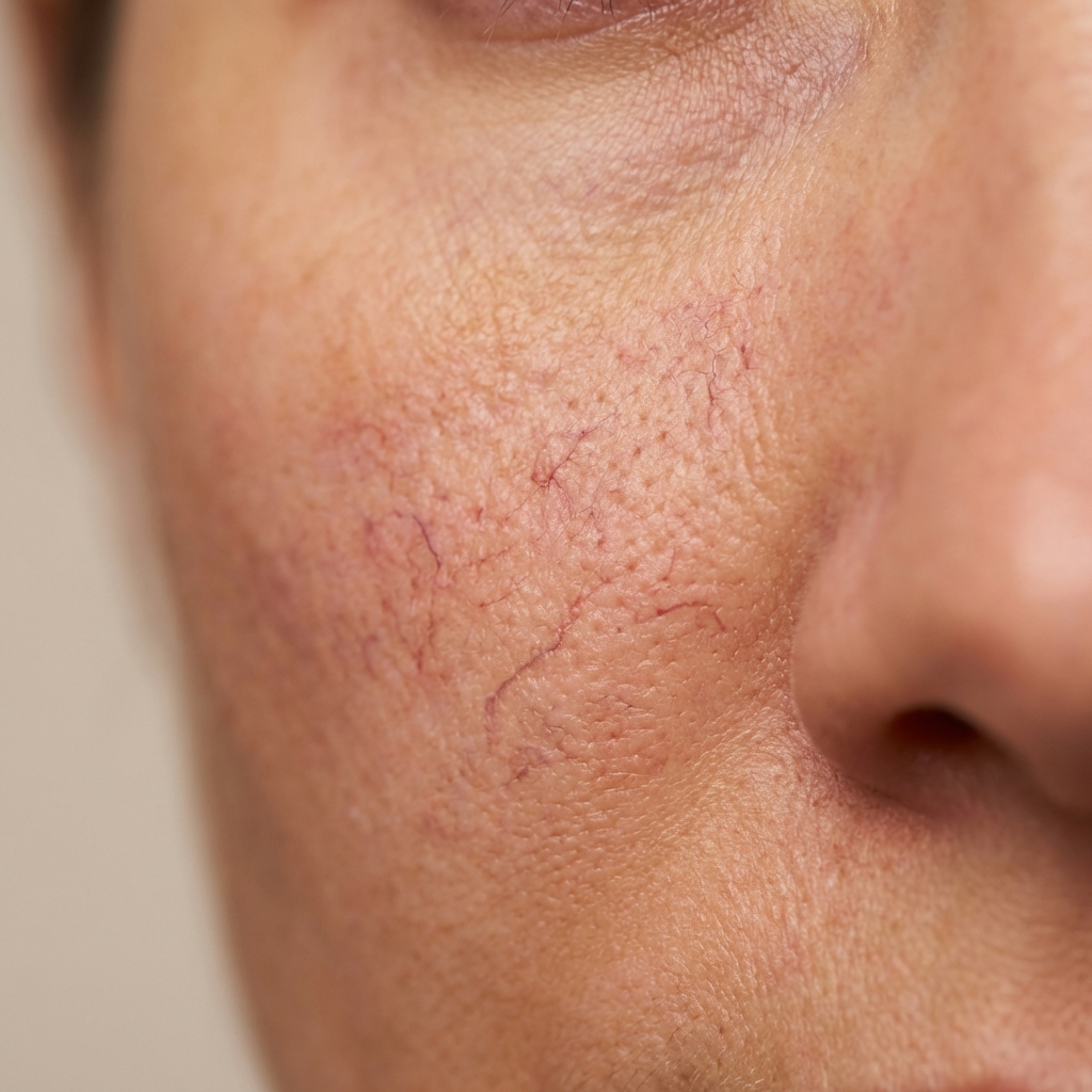 Spider veins — fine red and purple threads on the face and legs treated at Desert Bloom Scottsdale