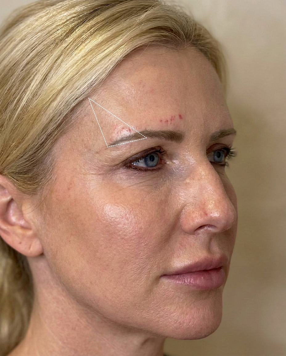 Dr. Borakowski's pre-procedure marking pattern over the lateral brow during planning for absorbable thread lift