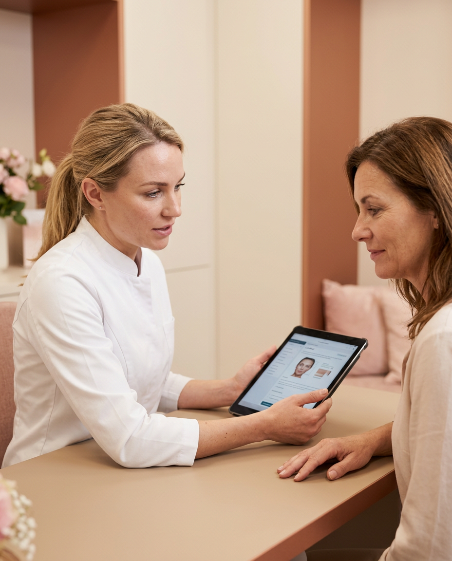 Provider reviewing a CoolPeel laser treatment plan and pricing with a patient at Desert Bloom Skincare, Scottsdale