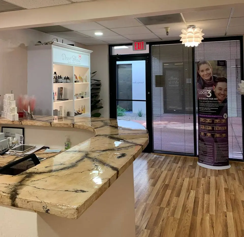 Reception inside Desert Bloom Skin Care clinic in Scottsdale, Arizona