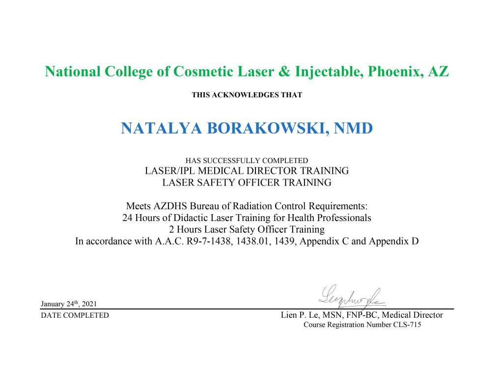 National College of Cosmetic Laser & Injectable — Laser/IPL Medical Director & Laser Safety Officer Training (2021)