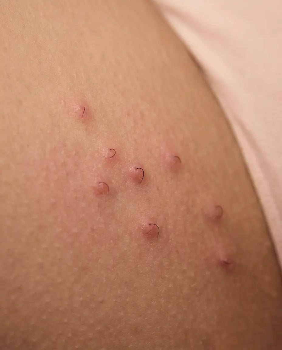 Close-up of skin showing typical recurring ingrown hair bumps from coarse hair regrowth — treated with laser hair removal at Desert Bloom Scottsdale