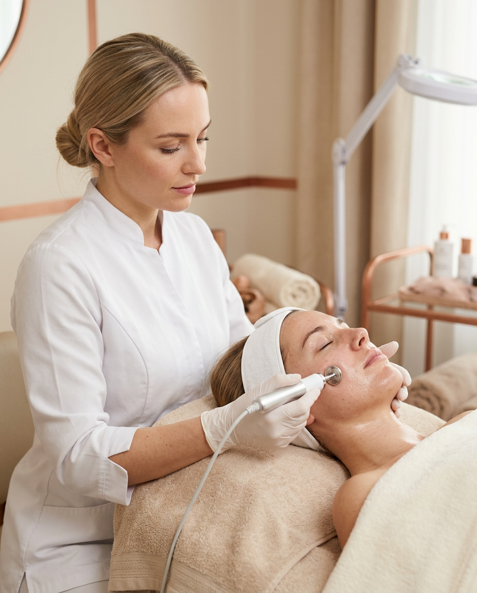 Iontophoresis facial treatment in progress at Desert Bloom Skincare, Scottsdale