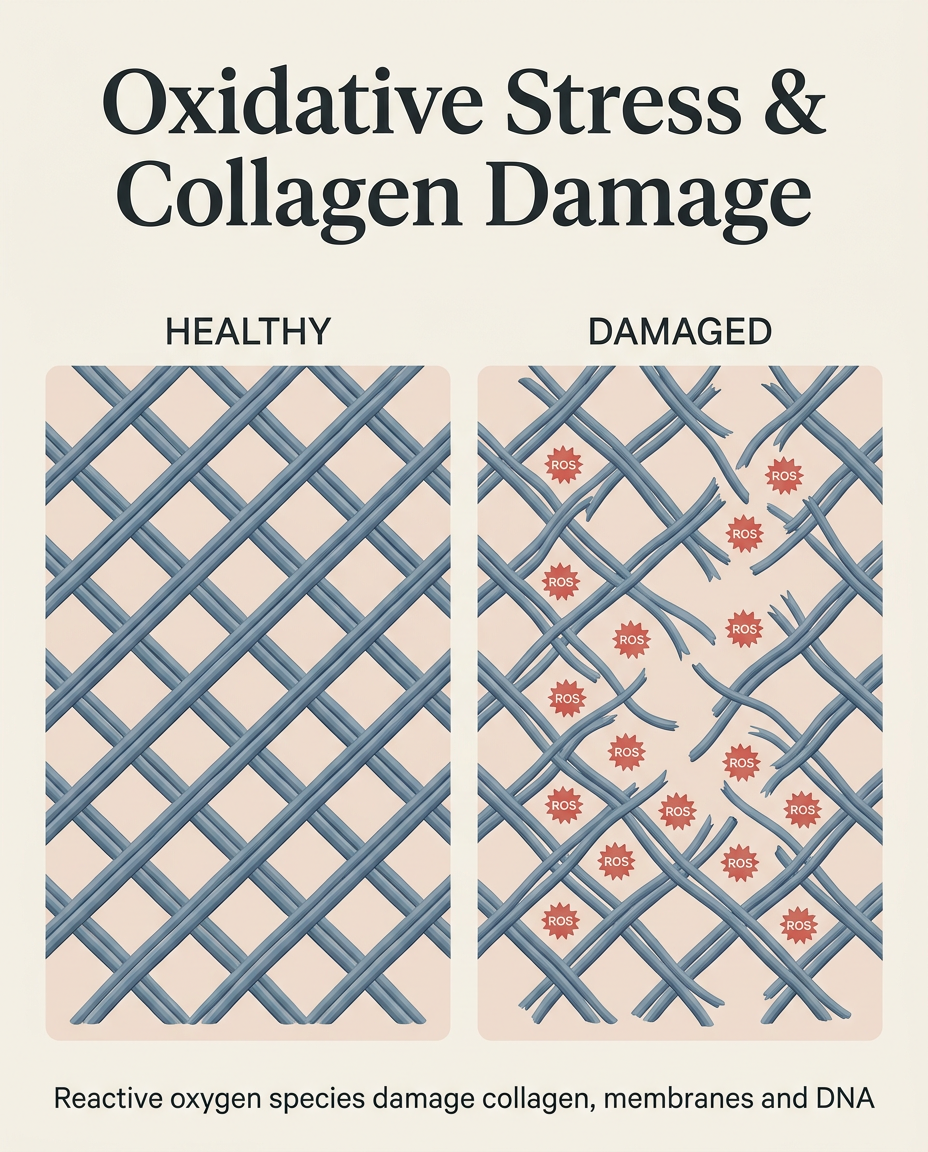 Infographic: reactive oxygen species damage the collagen matrix after rapid weight loss