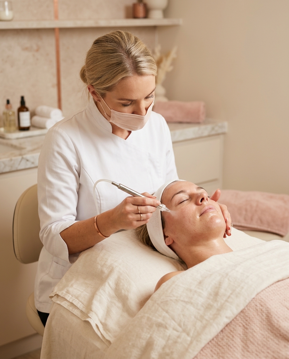 Pure oxygen soothing facial in progress at Desert Bloom Skincare, Scottsdale