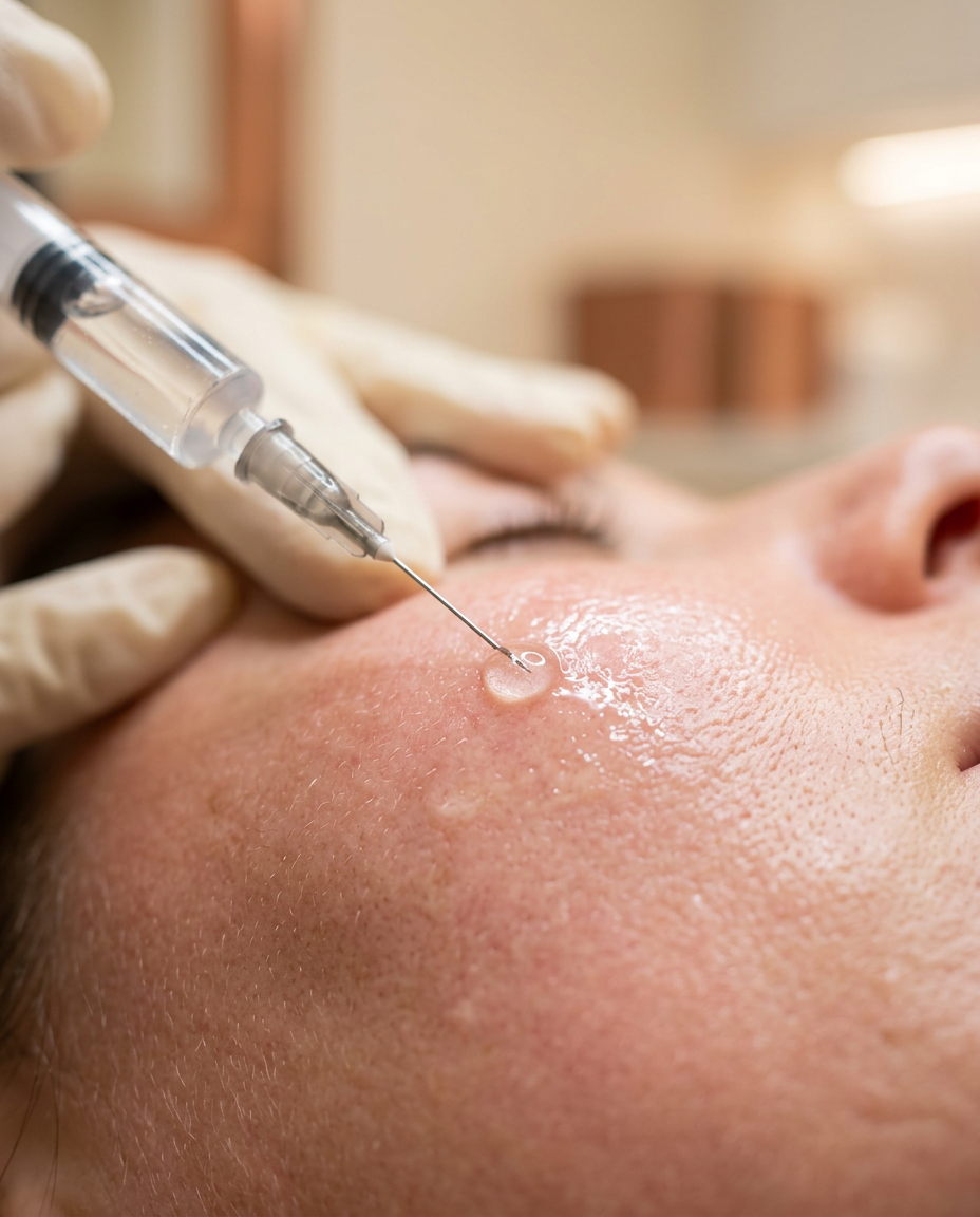 Microneedle delivering PDRN serum into the skin during a Salmon DNA facial at Desert Bloom Skincare, Scottsdale