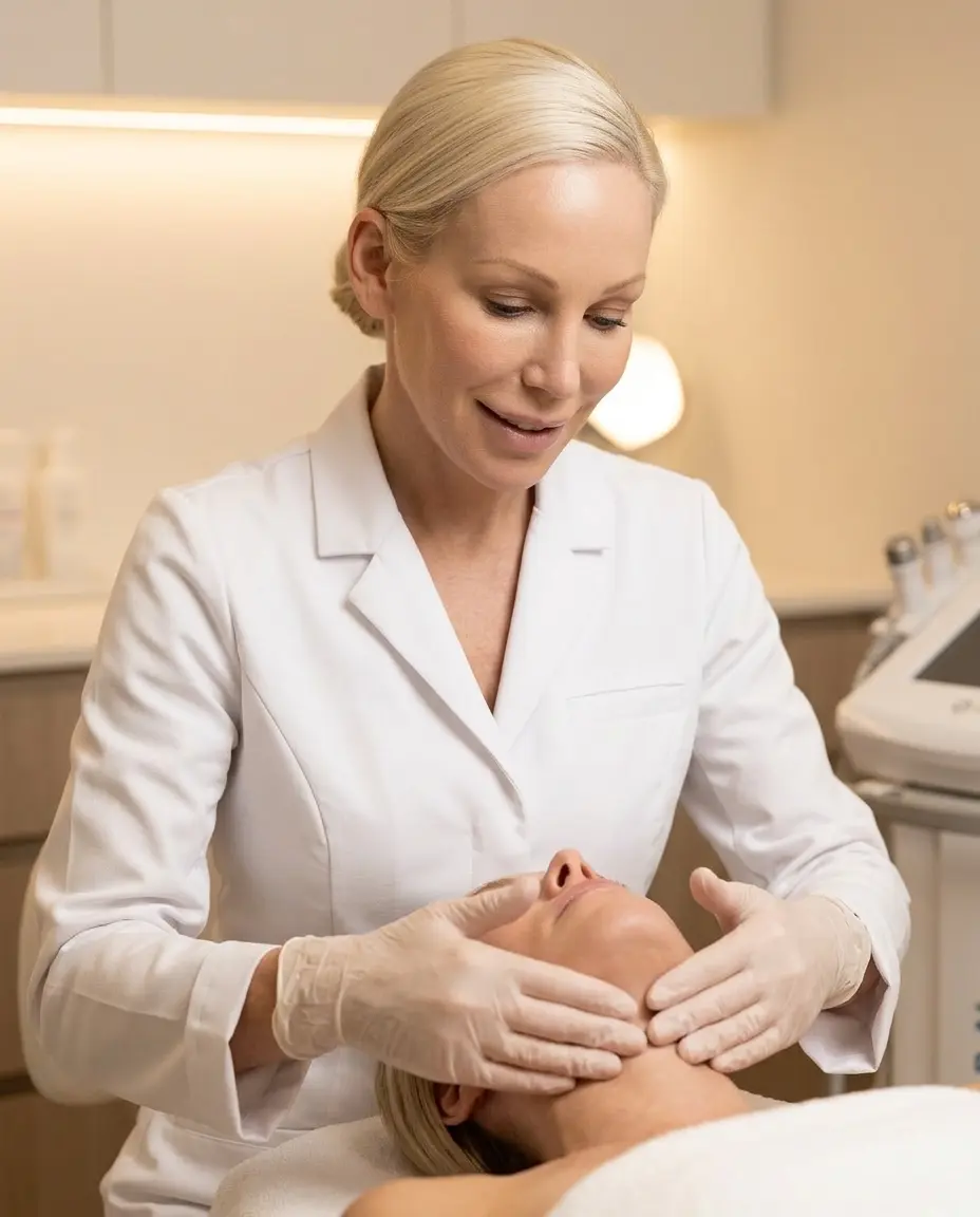 Aesthetician performing a gentle supportive facial treatment during weight loss — Desert Bloom Scottsdale