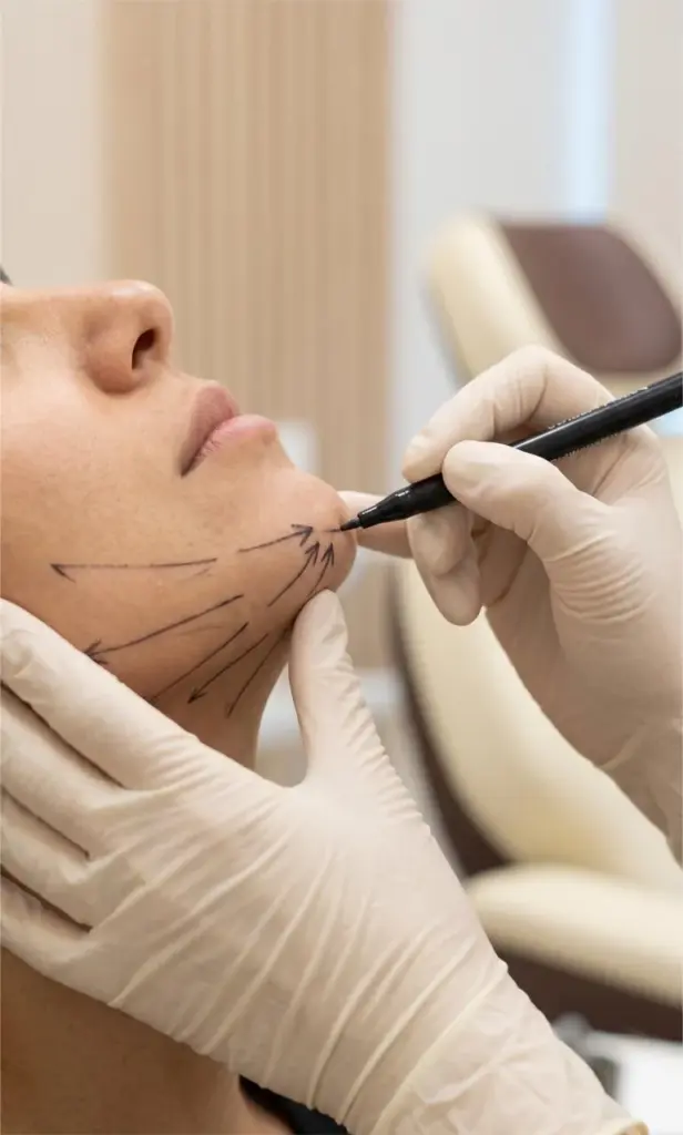 Pre-procedure facial marking before a thread lift procedure