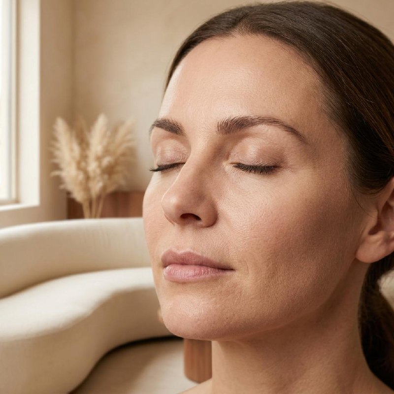 Calm portrait of woman with refreshed under-eye area after Under-Eye PDO threads at Desert Bloom Scottsdale